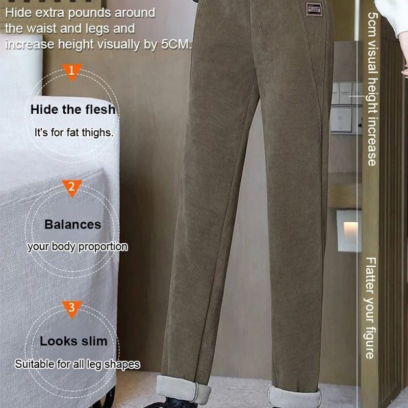 Pantalon chaud à taille haute pour femmes, doublé de polaire