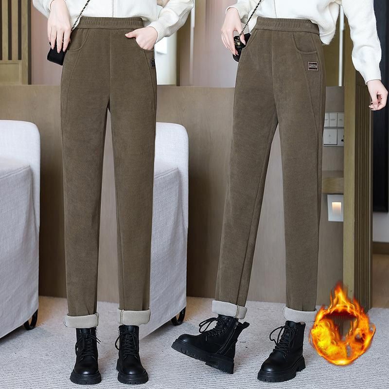 Pantalon chaud à taille haute pour femmes, doublé de polaire