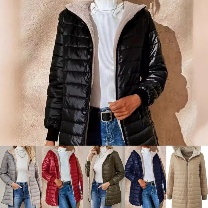 Manteau d'hiver chaud matelassé à capuche pour femme avec fermeture éclair