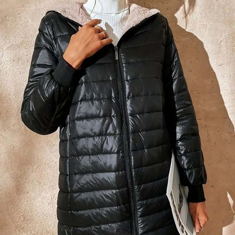 Manteau d'hiver chaud matelassé à capuche pour femme avec fermeture éclair