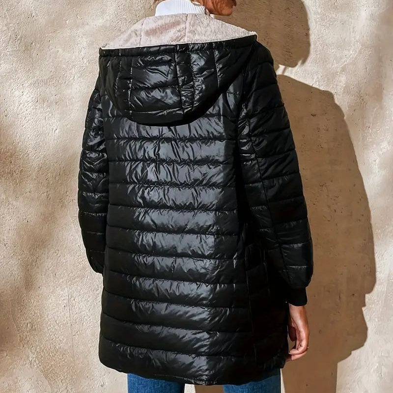 Manteau d'hiver chaud matelassé à capuche pour femme avec fermeture éclair