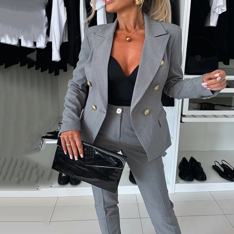 Ensemble de Blazer Croisé et Pantalon Ajusté pour Femmes