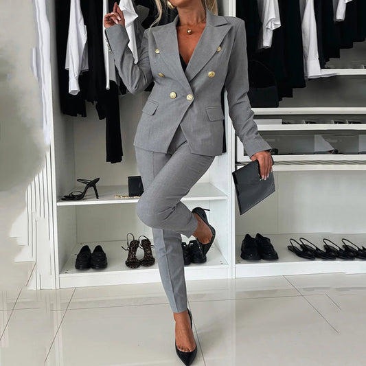 Ensemble de Blazer Croisé et Pantalon Ajusté pour Femmes