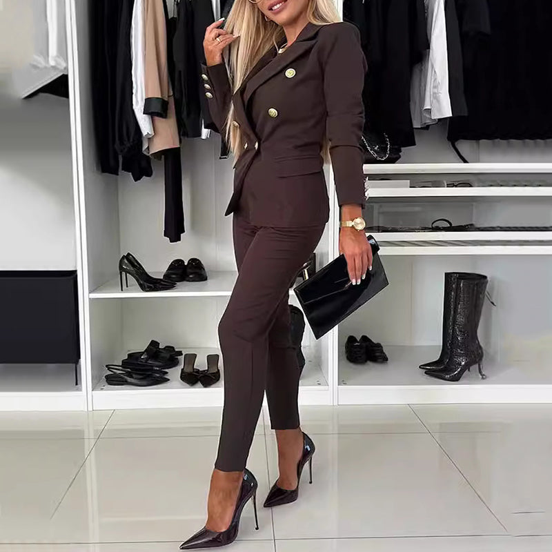 Ensemble de Blazer Croisé et Pantalon Ajusté pour Femmes