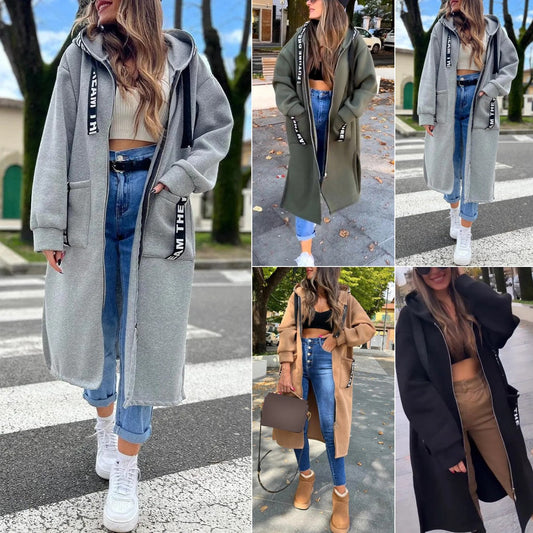 💖New Arrival Hot Sale 🔥Veste longue décontractée à capuche de couleur unie pour femme💥Remise à durée limitée de 56 %⏳