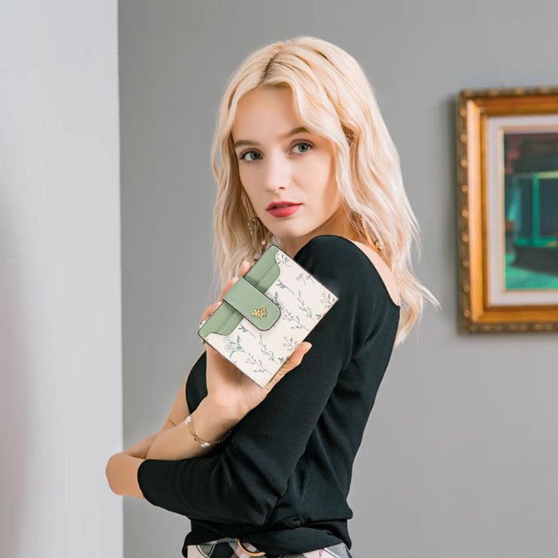 🔥🖤Soldes exceptionnels : 50 % de réduction🔥Portefeuille court à imprimé floral pour femme