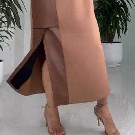 Robe patchwork en cuir décontractée pour femme avec poches