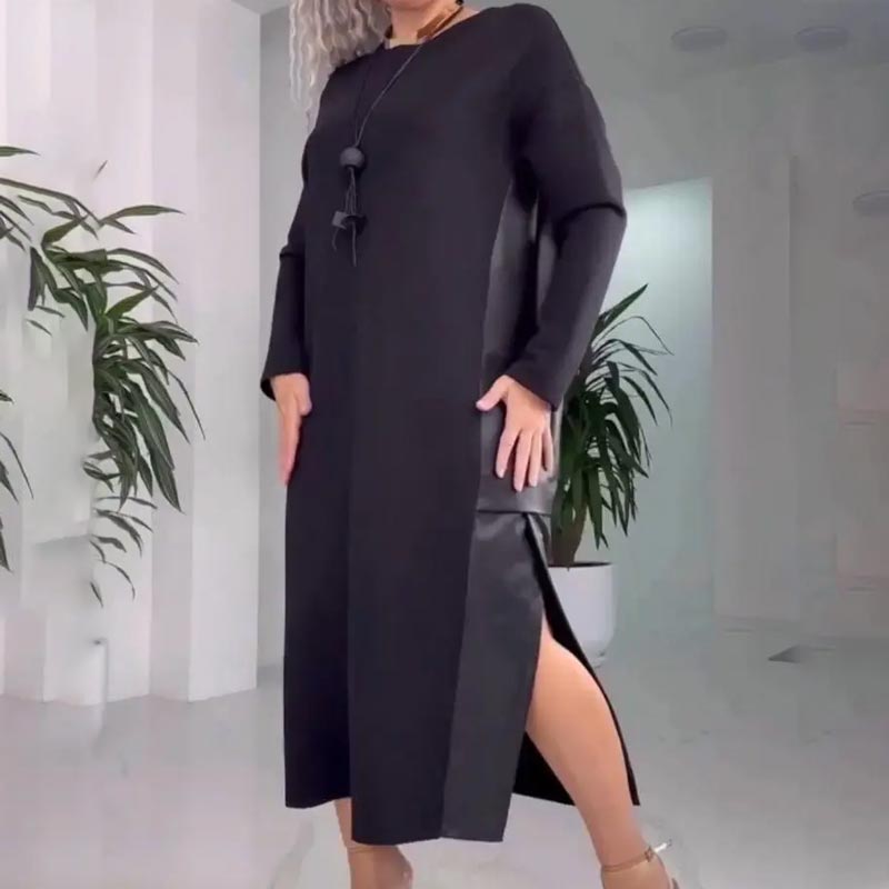 Robe patchwork en cuir décontractée pour femme avec poches