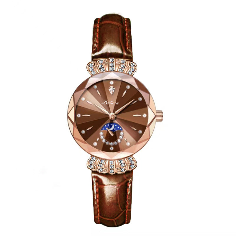 Cadeau du Nouvel An - Montre Étoile et Lune à La Mode en Diamant pour Femmes