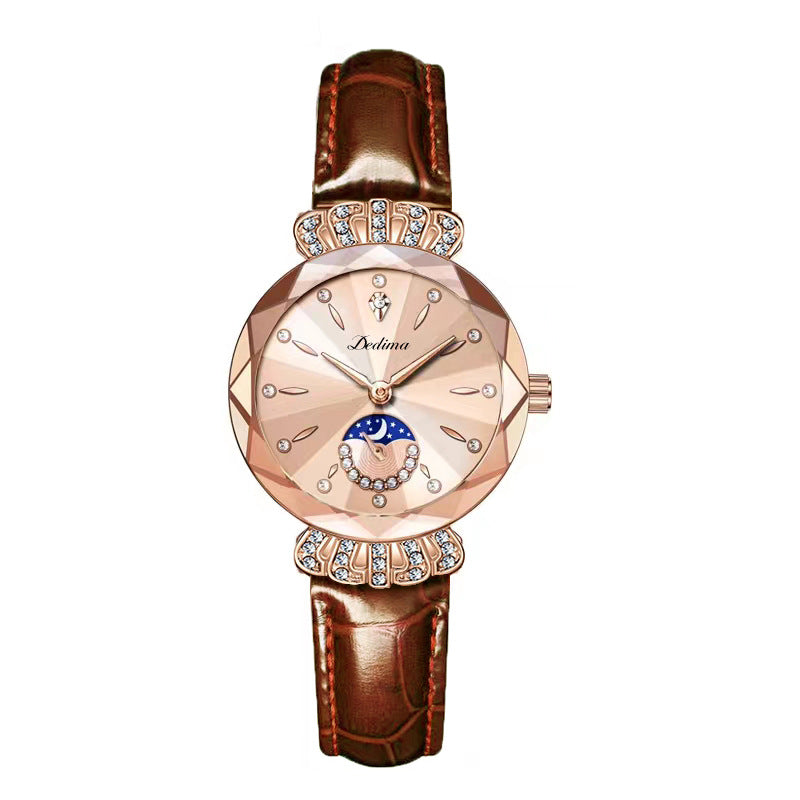 Cadeau du Nouvel An - Montre Étoile et Lune à La Mode en Diamant pour Femmes