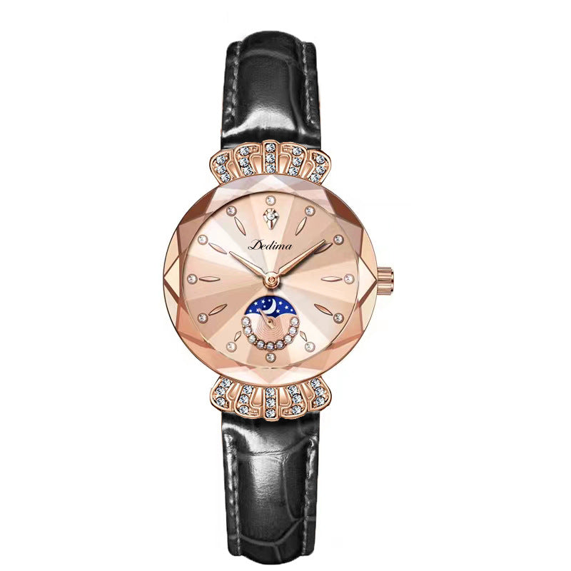 Cadeau du Nouvel An - Montre Étoile et Lune à La Mode en Diamant pour Femmes