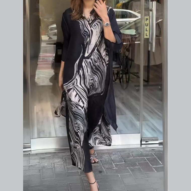 ⏰50% de réduction pour une durée limitée✨Ensemble de robes-chemises fluides deux pièces pour femmes