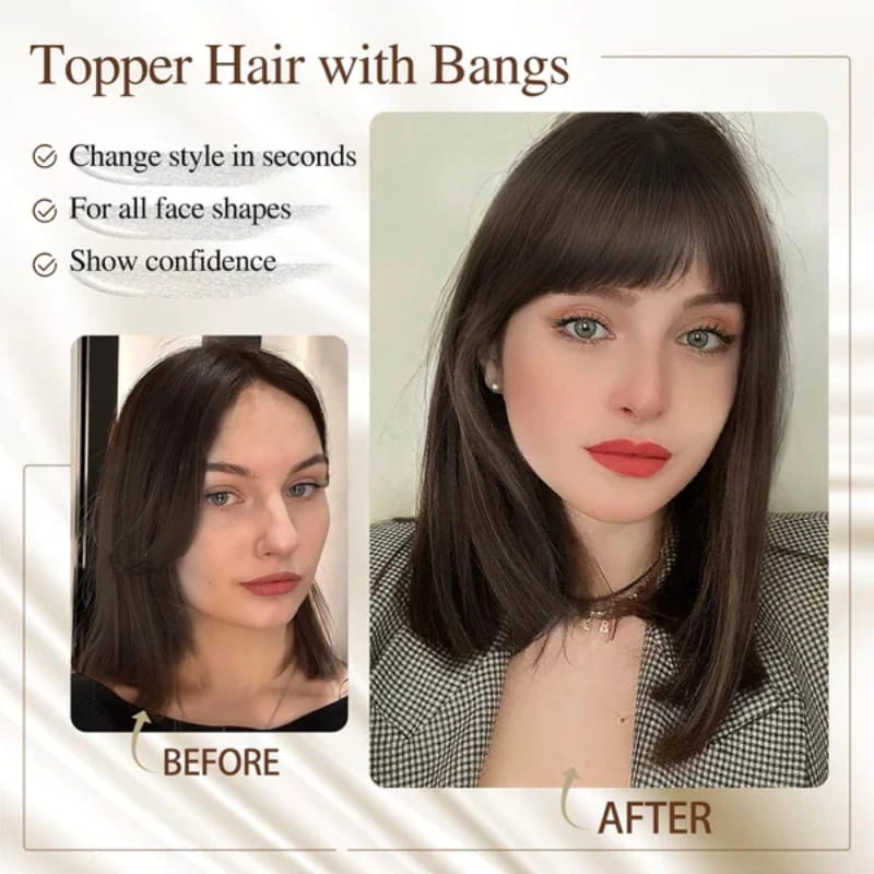 2024 Nouveau design🌸Pièce de cheveux naturelle avec frange pour Frauen💇‍♀️