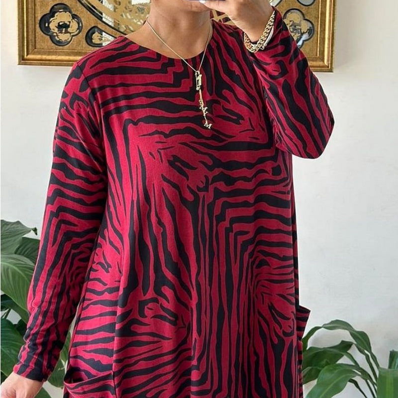 Robe décontractée à motif zèbre pour femme avec poches