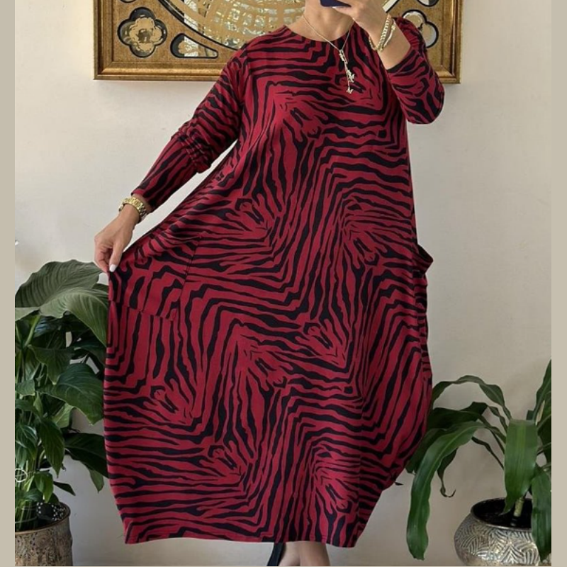 Robe décontractée à motif zèbre pour femme avec poches