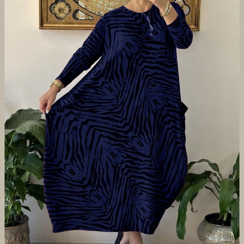 Robe décontractée à motif zèbre pour femme avec poches