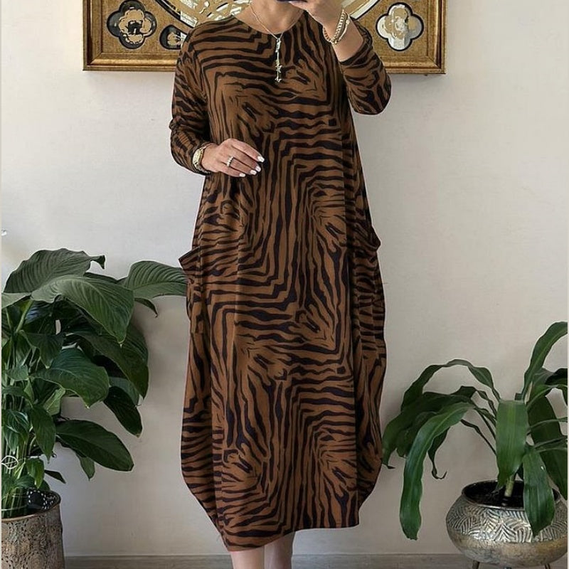 Robe décontractée à motif zèbre pour femme avec poches