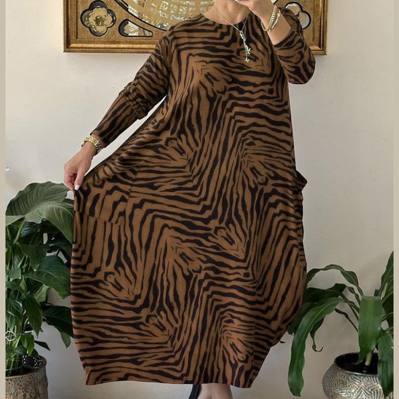 Robe décontractée à motif zèbre pour femme avec poches