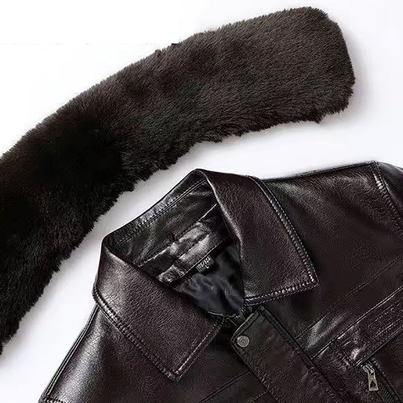 Veste d'hiver en cuir pour hommes avec doublure en peluche