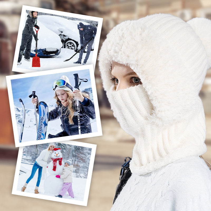 Bonnet Écharpe et Masque 3-en-1 Tricoté d'Hiver pour Femmes