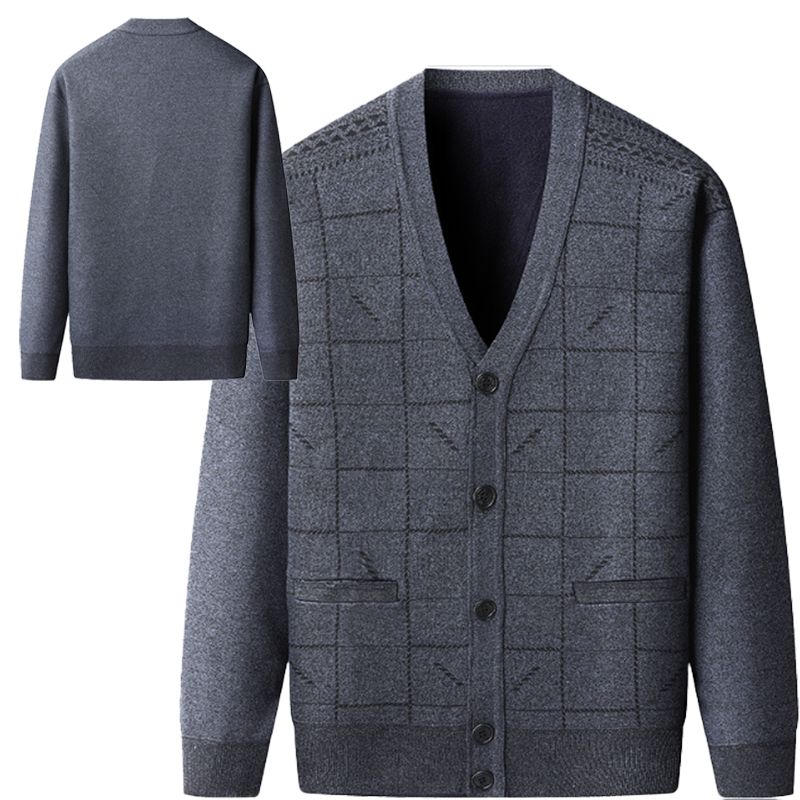 Cardigan en peluche thermique décontracté pour homme - Joli cadeau pour père !