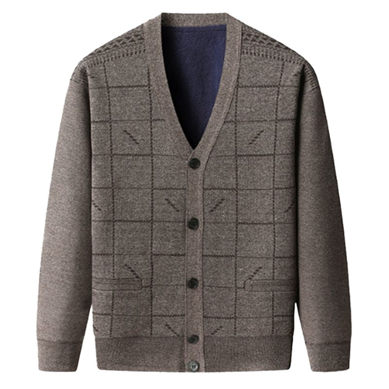 Cardigan en peluche thermique décontracté pour homme - Joli cadeau pour père !