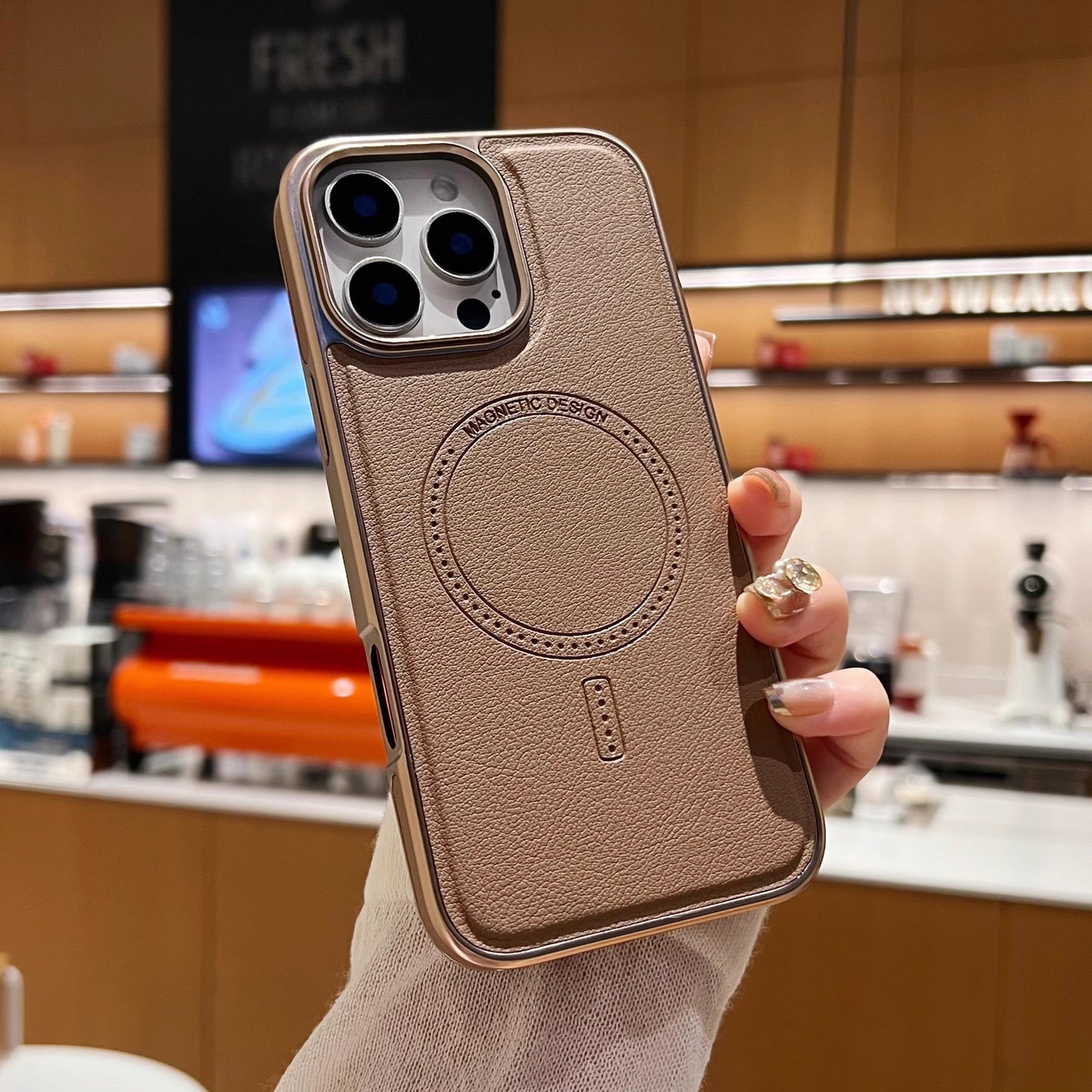 Étui de chargement magnétique puissant en cuir magnétique pour iPhone
