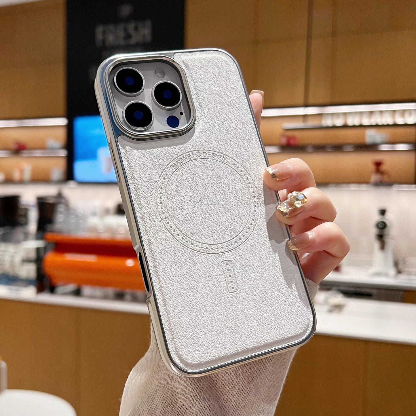 Étui de chargement magnétique puissant en cuir magnétique pour iPhone