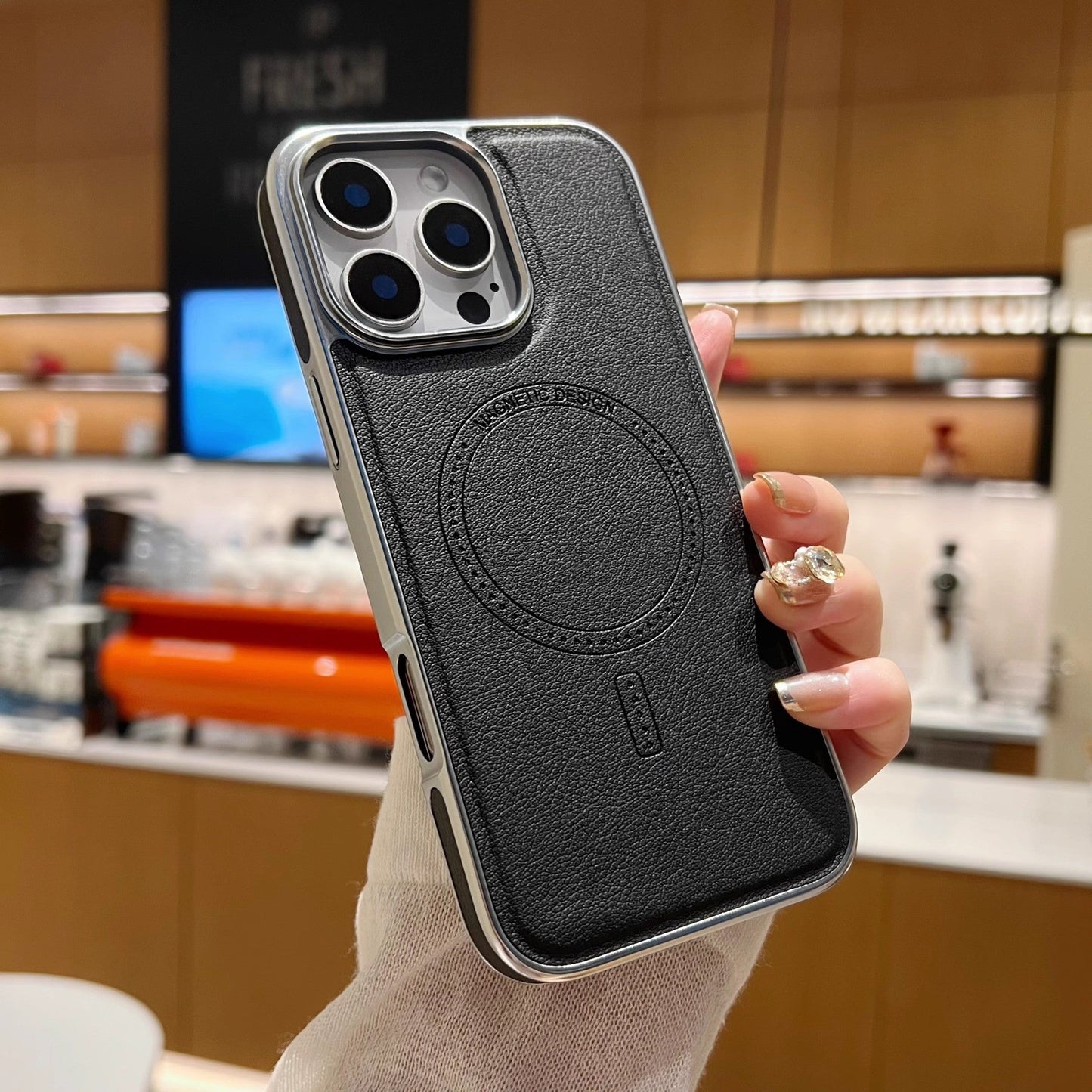 Étui de chargement magnétique puissant en cuir magnétique pour iPhone