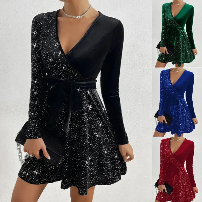 Robe courte trapèze à sequins pour femme