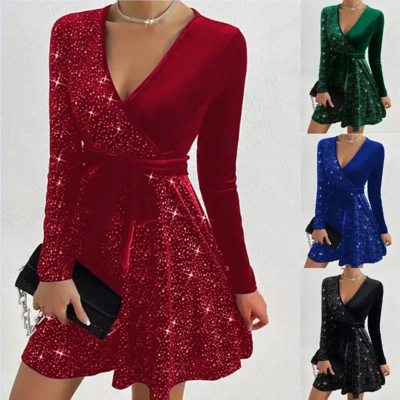 Robe courte trapèze à sequins pour femme