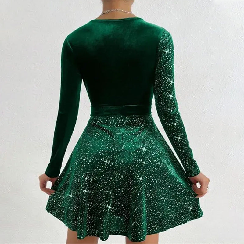 Robe courte trapèze à sequins pour femme