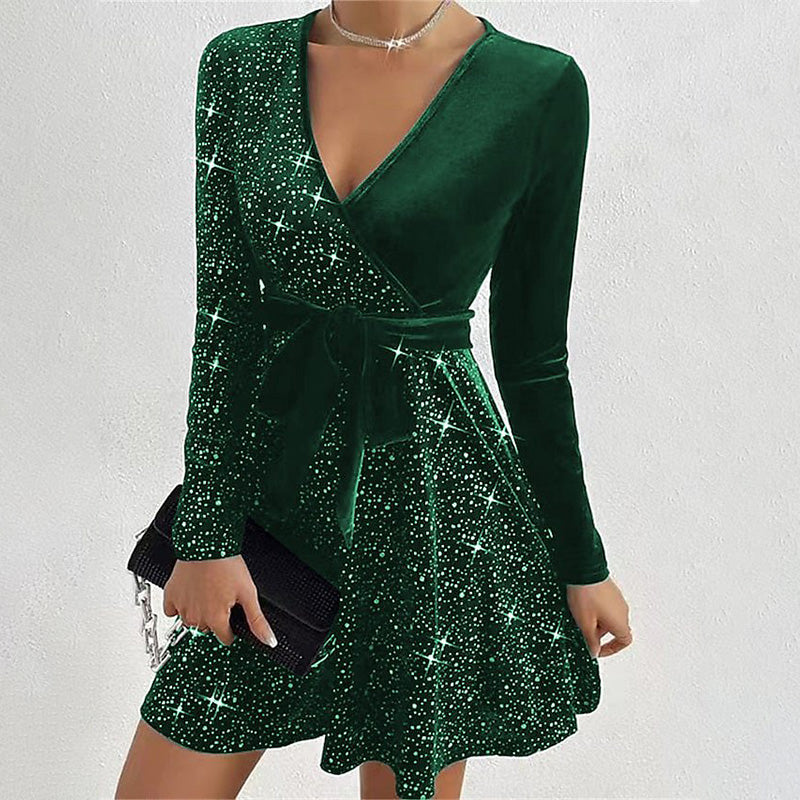 Robe courte trapèze à sequins pour femme