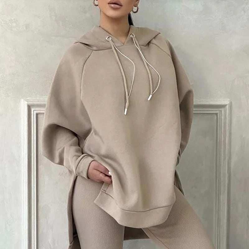 Ensemble de 2 Pièces pour Femmes : Sweat à Capuche avec Fentes & Pantalon