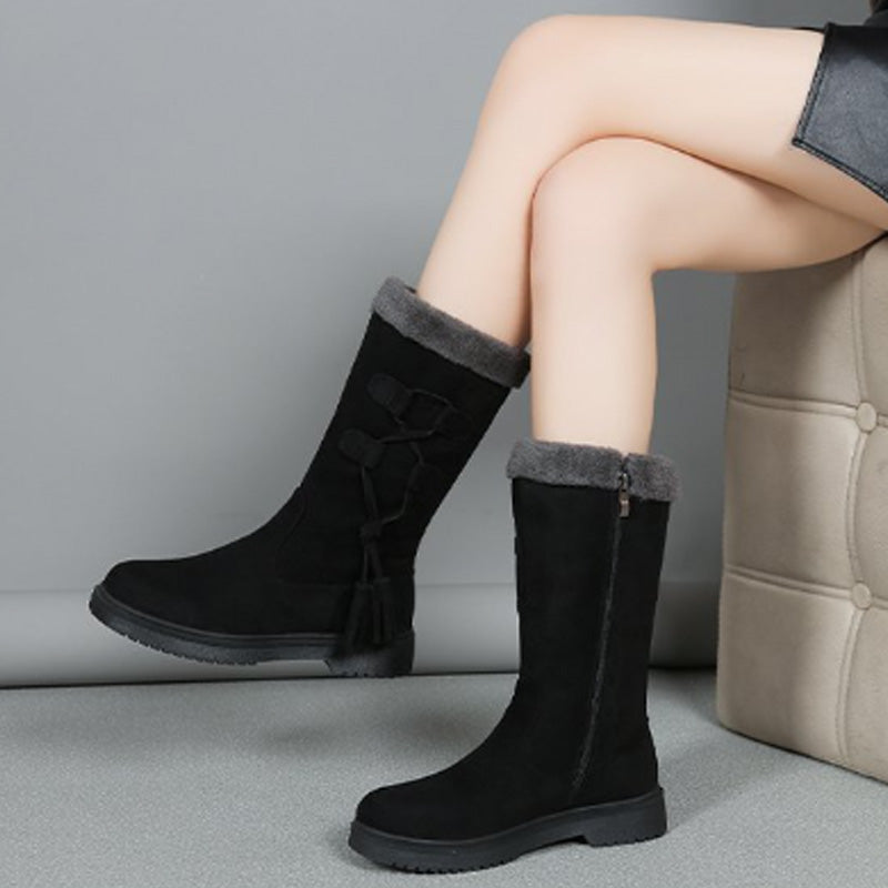 Bottes Chaudes Mi-Mollet avec Fermeture Éclair Latérale pour Femmes