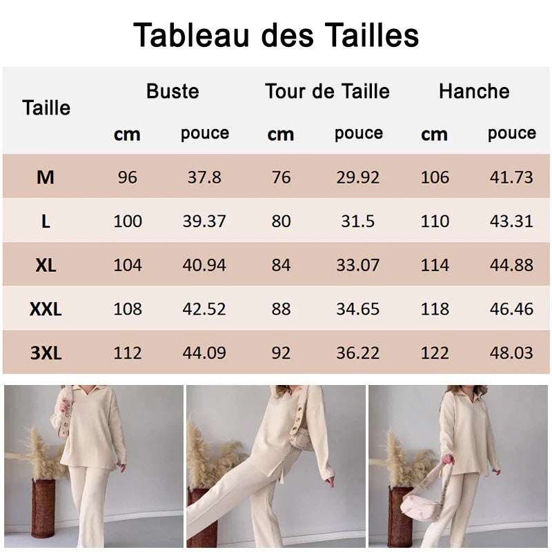 🔥LIVRAISON GRATUITE🔥Costume en tricot extensible confortable à col en V pour femme (haut + pantalon)