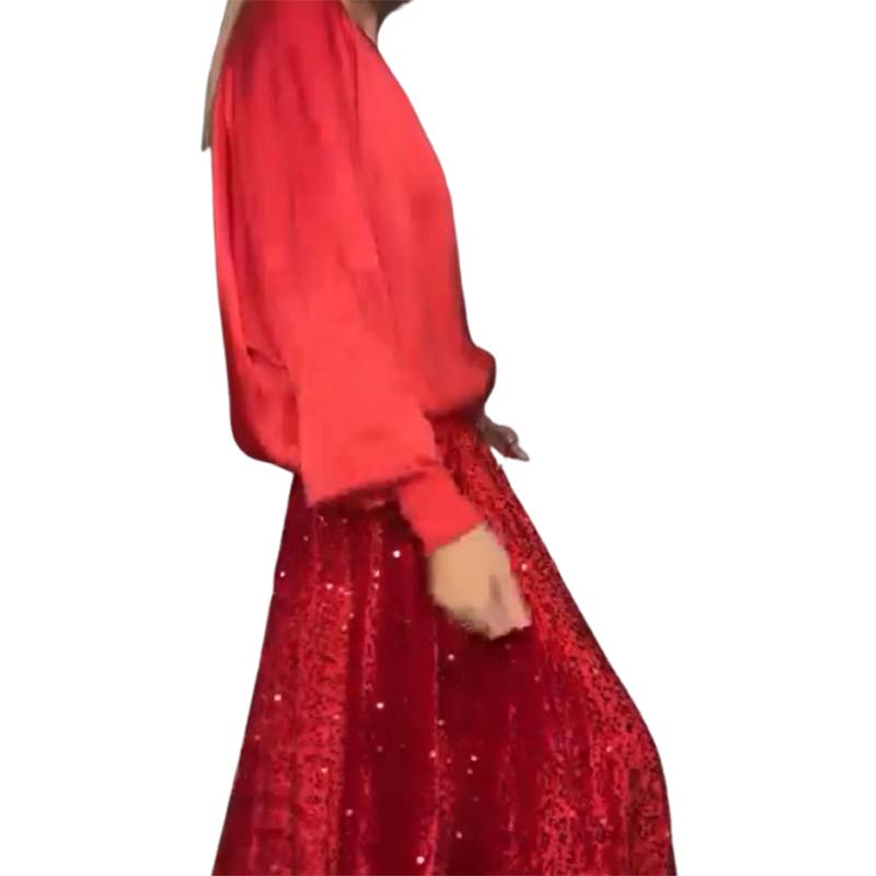 ✨Ensemble en coton mercerisé de haute qualité✨Ensemble deux pièces pour femme composé d'un haut à manches longues et d'une jupe longue à sequins.
