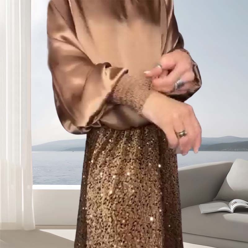 ✨Ensemble en coton mercerisé de haute qualité✨Ensemble deux pièces pour femme composé d'un haut à manches longues et d'une jupe longue à sequins.