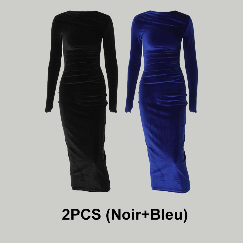 Robe Slim à Manches Longues en Couleur Unie à La Mode pour Femmes