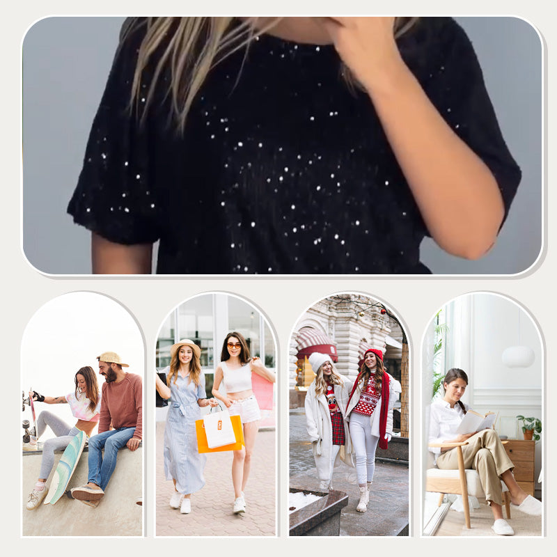 💥Nouvelle arrivée 2025 - Pré-vente💖Haut à manches longues à sequins pour femmes et pantalon large ✨