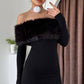 Robe mi-longue à épaules dénudées et col en peluche pour femme
