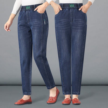 💥Promos 50% de réduction💗Jean femme taille haute et coupe carotte en stretch