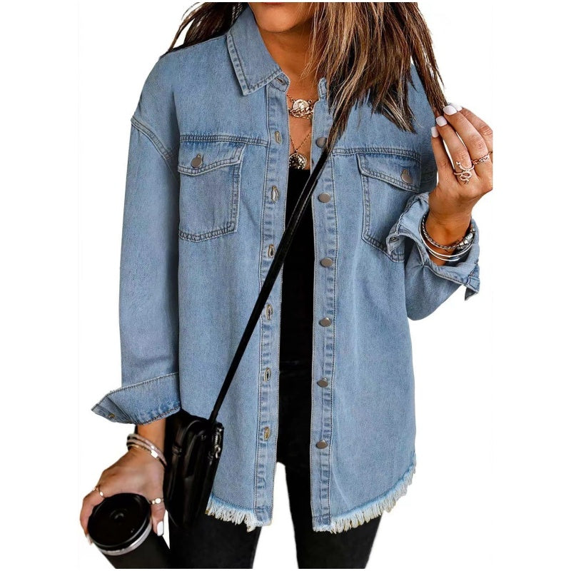 ⏳Spécial à durée limitée⏰Veste en jean déchirée à bords bruts pour femmes