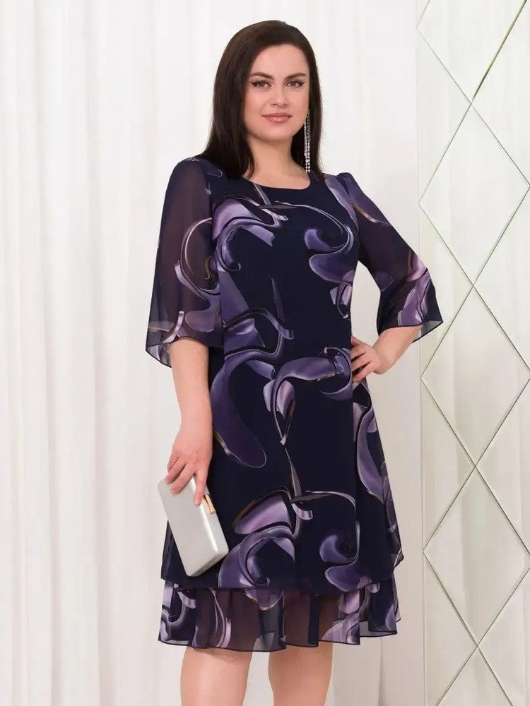👗Robe en Mousseline Imprimée Élégante à Manches Volantes