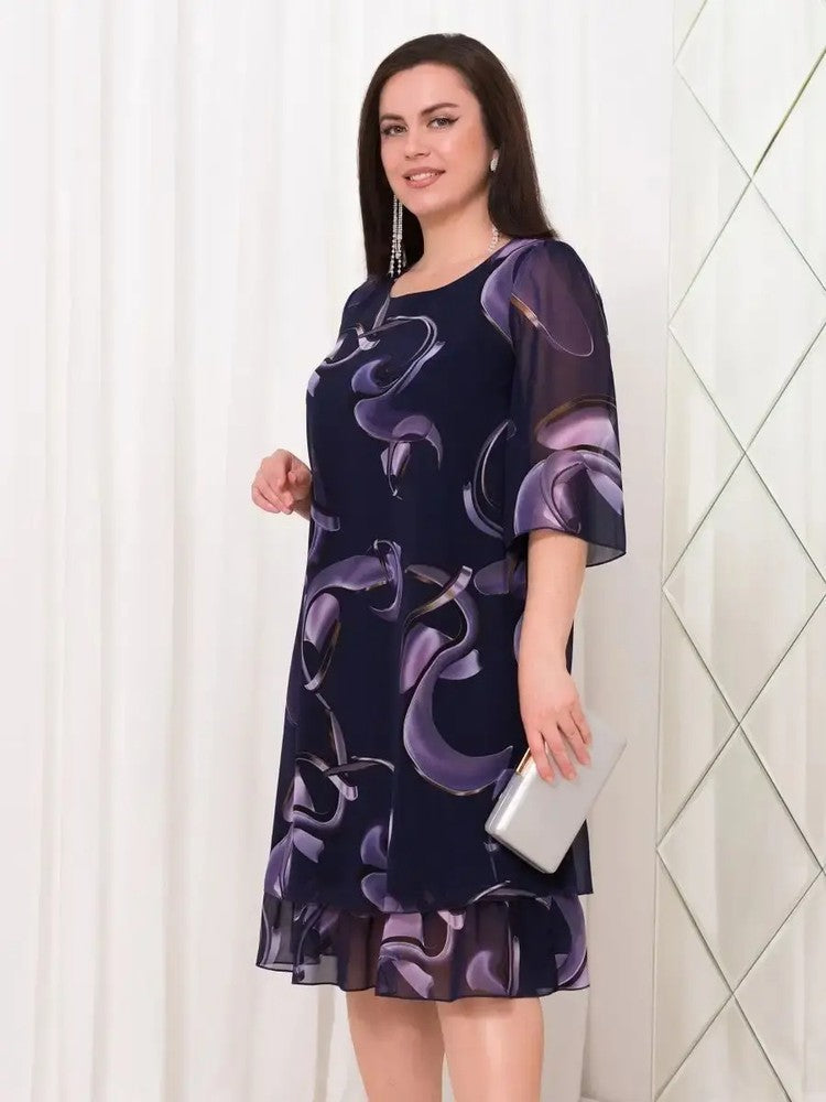 👗Robe en Mousseline Imprimée Élégante à Manches Volantes