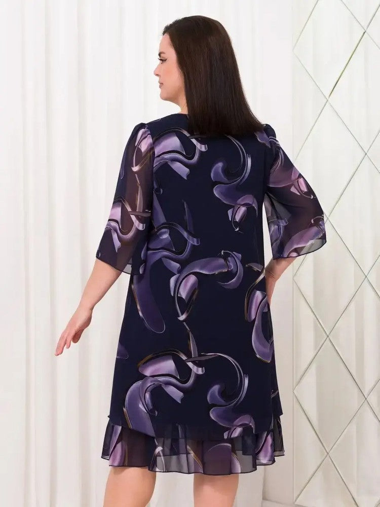 👗Robe en Mousseline Imprimée Élégante à Manches Volantes