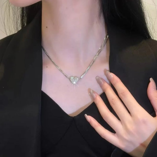 💎Collier coeur magnétique en diamants superposés💗