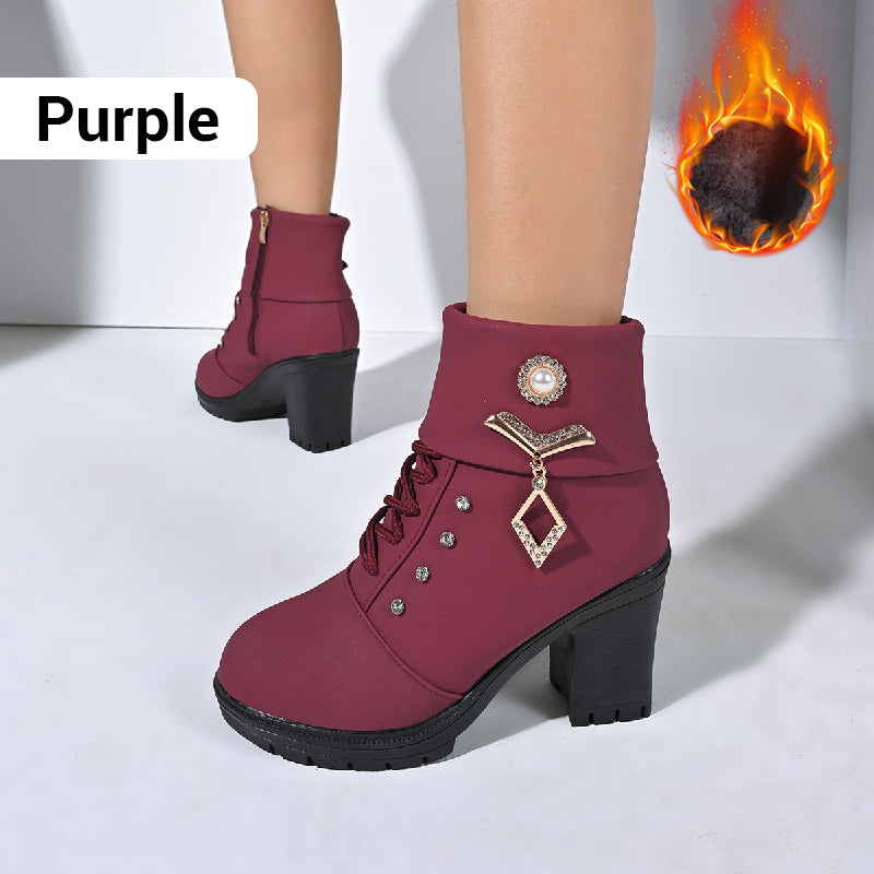 Bottines à talons épais pour femmes avec décorations en strass⚡Nouveautés Soldes - 50 % de réduction