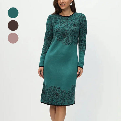 💃2025 Nouvelle Arrivée✨Robe Imprimée À Manches Longues Et Col Ras Du Cou
