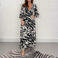 Robe à rayures zébrées et col en V, manches 3/4